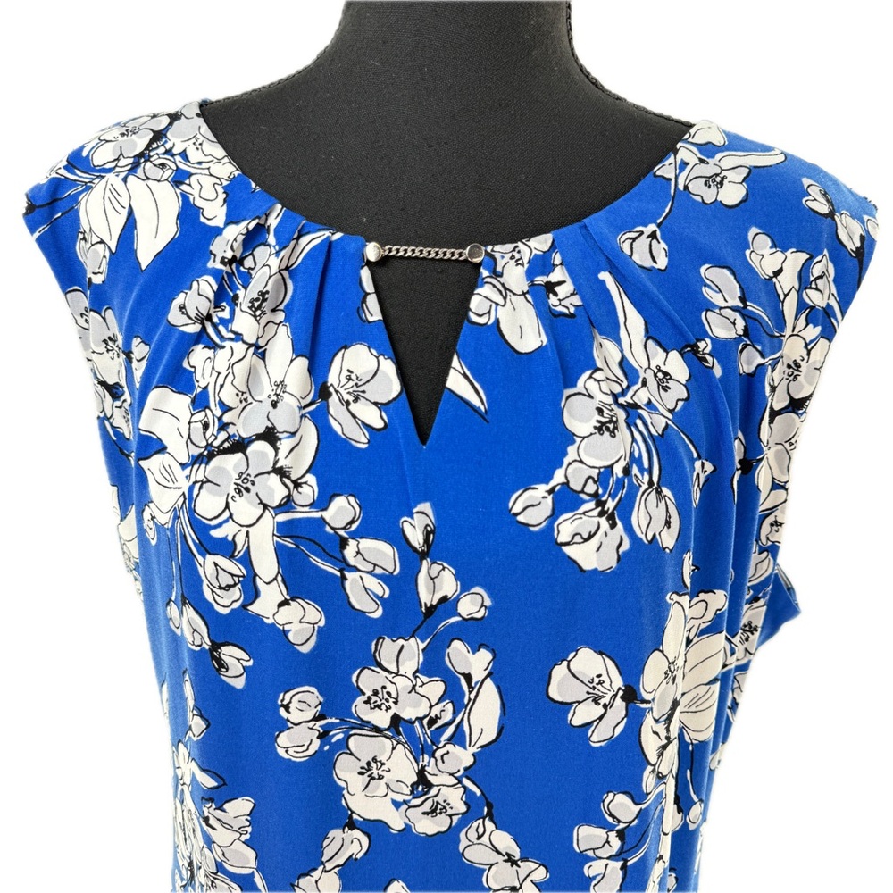 Ivanka Trump Floral Blue/White Sleeveless Career Blouse Keyhole Neck Size Large - Picture 3 of 16